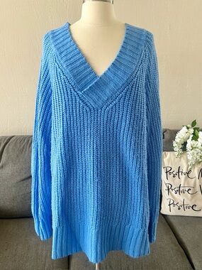 A.N.A. Blue V-Neck Chunky Knit Sweater